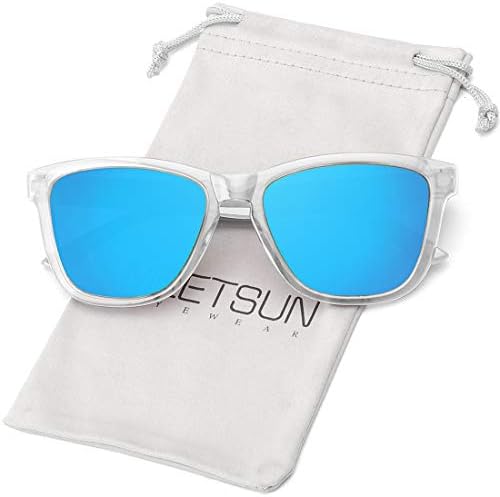 MEETSUN Polarized Sunglasses for Women Men Classic Retro Designer Style (Clear Frame / BLue Mirrored Lens, 54)
