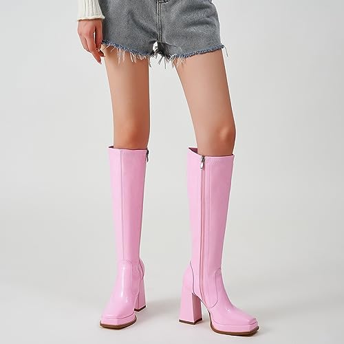 Bottes bout carré rose à plateforme, l'excellence du style - 5