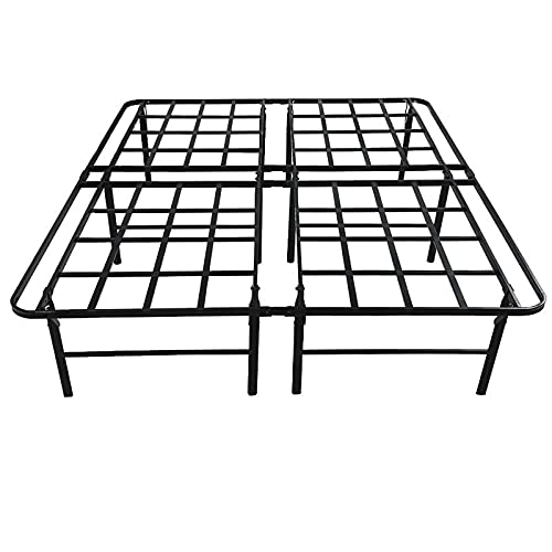 SNYKTY 16inch Queen Metal Platform Bed Frame,Strong Steel Frame, No Spring Box, Provides 2 Bracket Plates, Noise-Free, Under Bed Storage, Foldable, 3600 Lb Overweight Mattress Base