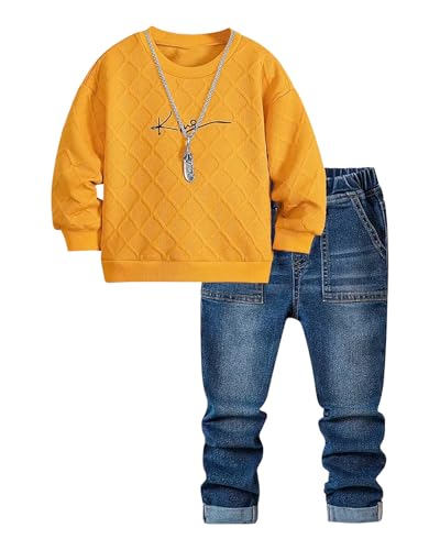 Kxuryueo Boy Clothes Sets Long Sleeve Shirt and Jean Pants for Fall (4-5T)
