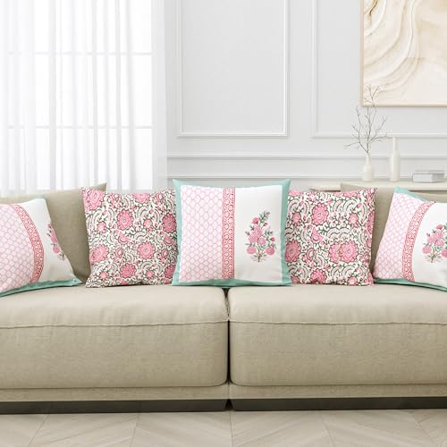 Image of BLOCKS OF INDIA Hand Block Printed Cotton 250 TC Linen Cushion Cover (16 X 16 Inches) (Color 3),Multicolor