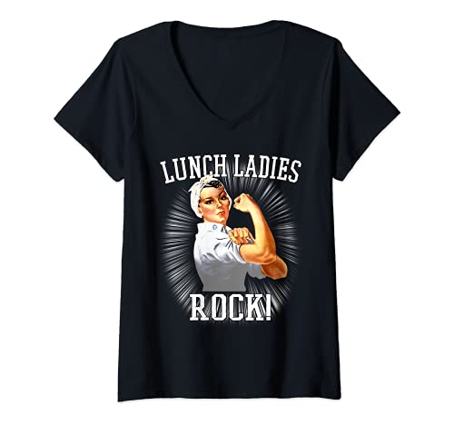 Mujer Retro Lunch Ladies Rock Rosie the Riveter-School Lunch Lady Camiseta Cuello V
