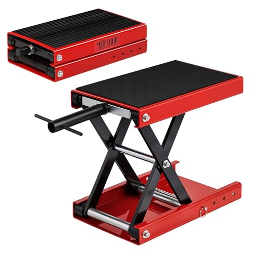TUFFIOM 1100LBS Motorcycle Scissor Lift JackHeight Adjustable with Rubber Top Surface & Safety Pin Foldable Motorcycle Center Stand for Dirt Bike ATV Red