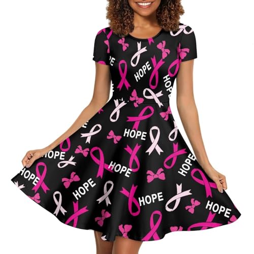 Image of HUGS IDEA Womens Puffy Swing Midi Dress Round Neck Short Sleeve Party A-Line Dresses