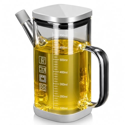 Image of Borosilicate Glass Oil Dispenser Bottle with Handle, Square | 750ml, Oil and Vinegar Dispenser, Includes Stoppers