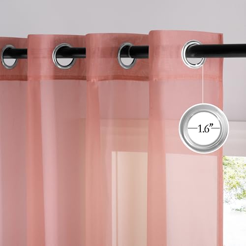Image of NICETOWN Coral Pink Sheer Window Curtains for Princess Room, Grommet Voile Sheer Window Treatment Light Filtering for Bedroom /Girls Room, W54 x L84, 2 Panels