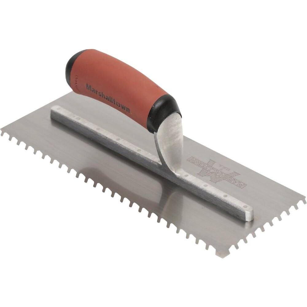 Marshalltown Lay Flat llana dentada, muesca 6 mm, acero al carbono, mango Durasoft, tamaño: 279x114 mm