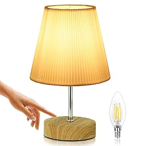 Lampada da comodino Touch Dimmable: Lampada da tavolo Dimmable Control Moderna lampada da tavolo a LED Retro con lampadine la lettura Soggiorno Stanza dei bambini Paralume in tessuto per da letto
