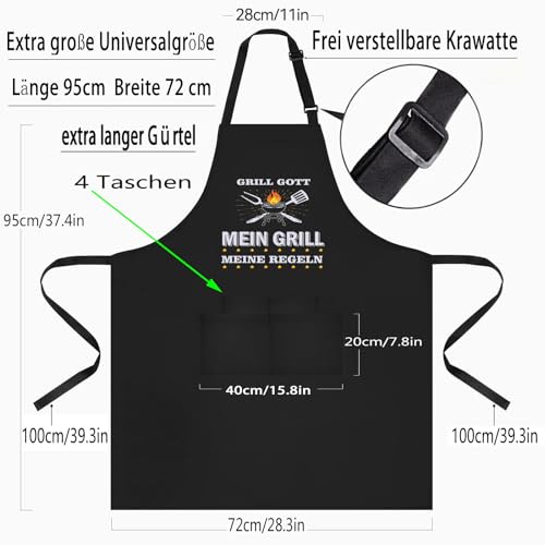 XCSJKJ Kochschürze Herren Grillschürze für Männer Schürze Lustig, mit 4 Taschen Grill schürze für Männer Küchenschürze Herren Personalisiert GRILLGOTT MEIN GRILL GOTT-(Klassiker)