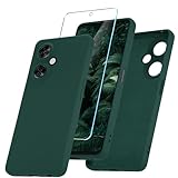 YENAPOON for OnePlus Nord N30 5G Case and 1 Pack Tempered Glass Screen Protector, Slim Liquid Silicone Shockproof Protective Case - Dark Green