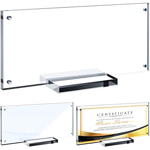 Chunful 2 Pack Acrylic Business License Frame for 4x9 Business License Certificate, Clear Cosmetology Esthetician License Holder Panoramic Photograph Picture Frame Desk Tabletop Display Frame Cover