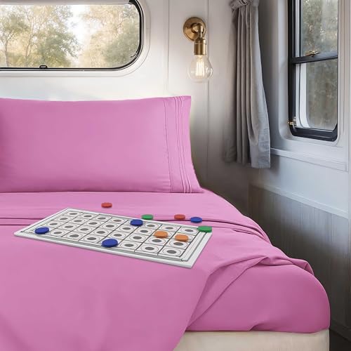 Nestl Light Pink Short Queen Sheets for RV, Hotel Luxury RV Queen Sheets Set, 4 Piece Fitted Bed Sheet Set and Pillowcases, Super Soft, Wrinkle-Free, and Breathable Camper Bedding