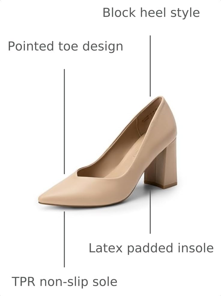 Image of DREAM PAIRS Womens High Chunky Closed Toe Block Heels | Pointed Toe Wedding Party Elegant Slip On Pumps Shoes