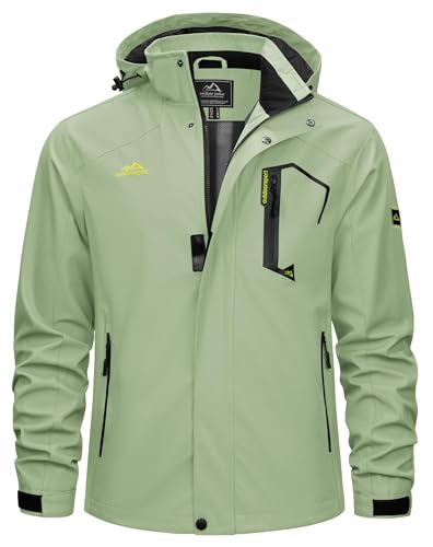 TACVASEN Funktionsjacke Herren Outdoorjacke Atmungsaktiv Freizeitjacke Arbeitsjacke Winddicht Trekkingjacke (L, Hellgrün)