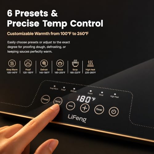 Electric Warming Tray (Extra Long 40"x12"), Warming Mat for Food with Adjustable Thermostat & Full Surface Heating, Tempered Glass Food Warmer with Gold Edges, Perfect for Parties,Buffets & Daily Use by LiFeng - Used condition - Image 3