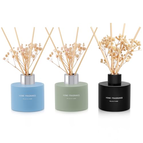 L'odeur Vill Difusor de Aromas Vainilla/Lavanda/Ámbar, Ambientador Hogar con 18 Varillas Ambientador,120ml × 3, Esencial de Fragancia para casa para el Dormitorio, Oficina, baño decoración.