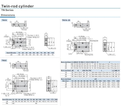 Vérin TN16X50S double tige pour montage automatisé de précision