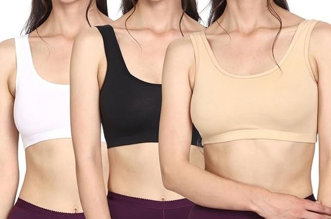Women's Cotton Everyday Sports Bra - All Day Comfort, Non Padded, Wirefree, High Coverage Multicolor (Pack of 3) Free Size Multicolour-image-33