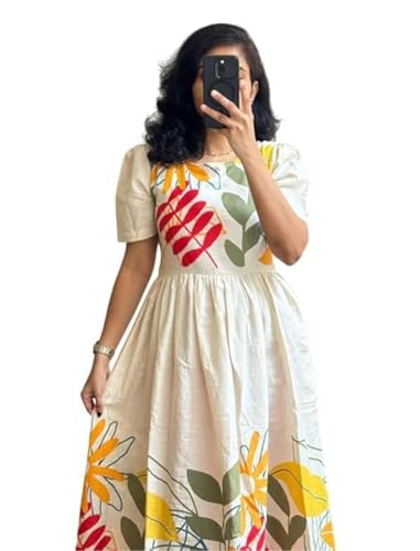 Image of ROYALICA Women's Pure Cotton Maxi Midi Dress Western Dress for Women Elegant Floral Printed Long Dresses | Soft & Breathable Fabric | Casual Trending Dress for Women