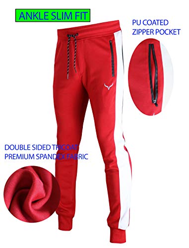 Image of Screenshot SPORTS-A4053 Mens Premium Slim French Terry Spandex Fleece Pants - Athletic Jogger Fitness Workout Gym Zipper Pockets