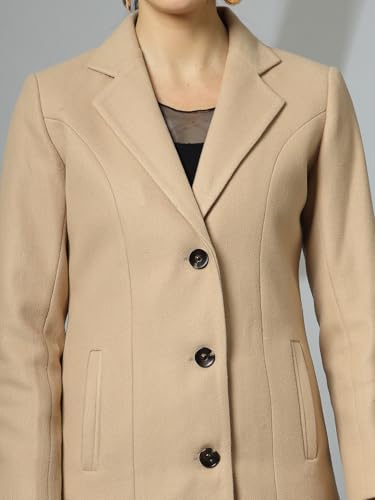 Image of CHKOKKO Women Chic Winter Coat Single Breasted | Knee Length Design with Buttoned Closure and Practical Front Side Pockets for Stylish and Comfortable Wear