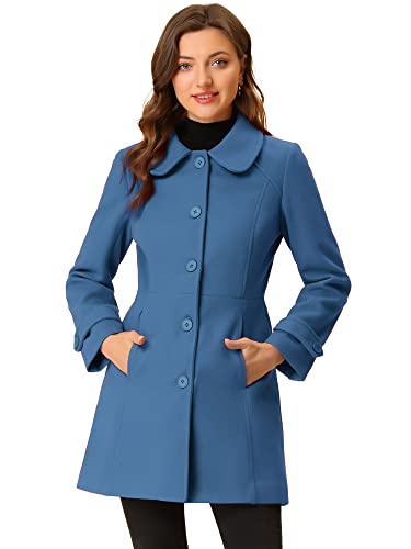 Image of Allegra K Womens Peter Pan Collar Overcoat Fall Winter Dressy Single Breasted Long Coat Medium Marine Blue