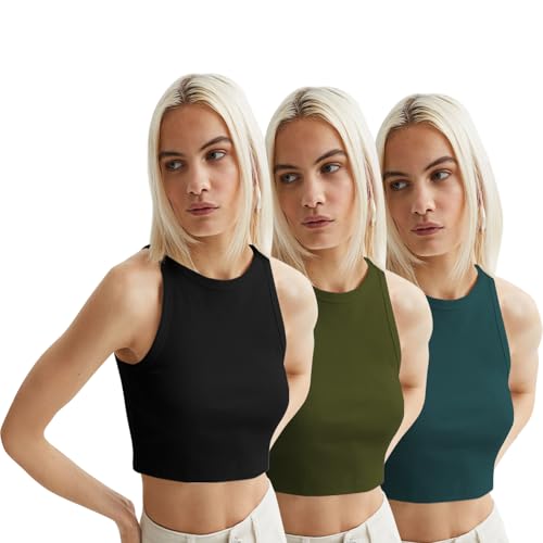 Image of KERI PERRY Tops for Women Crop Top for Women's Tank Activewear Tee Sports Western Casual Cotton Camisole Pack of 3 Combo