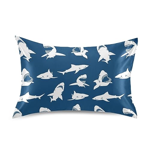 White Sharks Silhouettes Pillow Covers Silk Pillowcase for Hair and Skin with Envelope Closure Satin Pillowcase Standard Size Pillow Case for Bedroom Bed Sleeping Women (20x26 Inch)