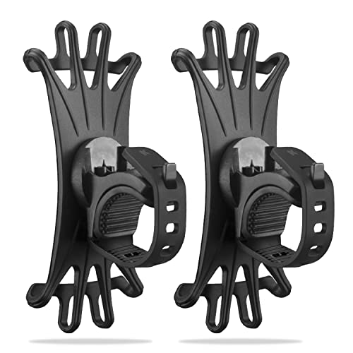 Image of Kraptick Universal Durable Non-Slip Silicone 360 Rotatable Mobile Phone Mount Holder for Handlebar for Bike, Bicycle, Stroller, Scooter (Pack of-2, Black)