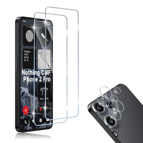 Screen Protector Compatibile con Nothing CMF Phone 2 Pro 2 Pezzi Vetro Temperato + 2 Pellicola Fotocamera Senza Bolle Anti Graffio 9H Durezza Protettiva