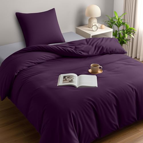 Utopia Bedding Bettwäsche 135x200 Set - Mikrofaser Bettbezug 135x200 cm + 1 Kissenbezug 80x80 cm - Lila
