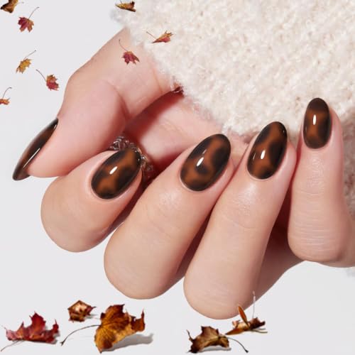 modelones Leopard Print Short Press on Nails, Fall Oval Fake Nails Kit | Press Ons with Nail Glue, Adhesive Tabs, Nail File, Prep Pad, 32Pcs 16 Sizes, Up to 3 Weeks Wear, Fall Women Girl Gift