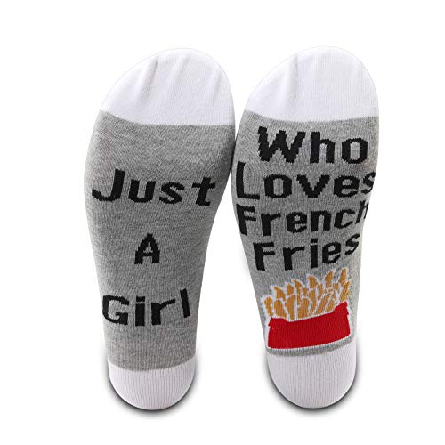 PXTIDY French Fries Socks French Fry Lover Gift Just A Girl Who Loves French Fries Novelty Crew Socks Fast Food French Fry Gift French Fries Socks( Girl French Fries)