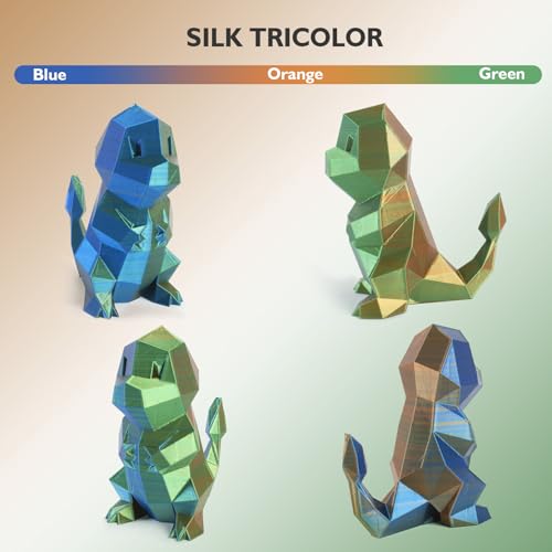 Image of GIANTARM Tri-Colors Silk Pla Filament, 3D Printer Filament 1.75mm + /-0.02mm, 1Kg (2.2lbs) Spool, Vacuum Packaging (Orange+Blue+Green)