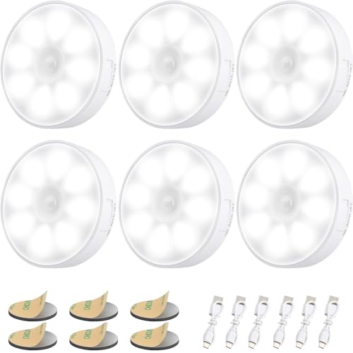 6 Pack Motion Sensor Light Indoor [8 LEDs], Electight Night Light USB Rechargeable, 400 mAh Battery...