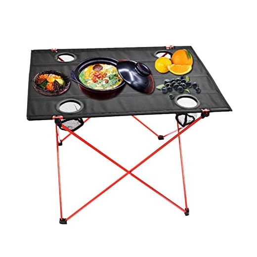 Fällbart bord utomhus litet fällbart bord med 4 kopphållare och väska lätt utomhus picknickbord bra fällbart campingbord för strandfiske (färg: Röd, storlek: 75 x 55 x 53 cm)