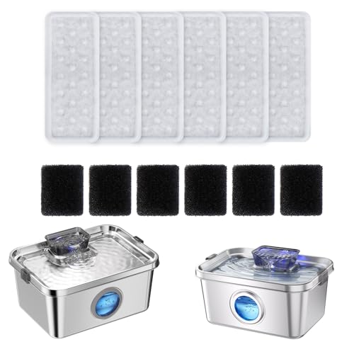PETIMI Accessories Set (Replacement Filter & Water Pump Sponge) for Dog Water Fountain- 6 pcs Packed Filters and 6 pcs Packed Sponges
