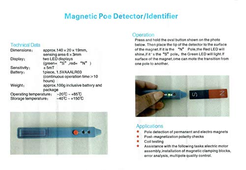 Image of Magnetic Polarity Tester with ±5mT Sensitivity, One-Button Operation for Electric Motors /Coils /Magnets Assembly - LED N /S Detection Pen, Portable Gauss Meter with 10-Hour Battery