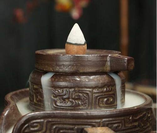 Incensário Cascata Pedra em Cerâmica com Suporte em Madeira