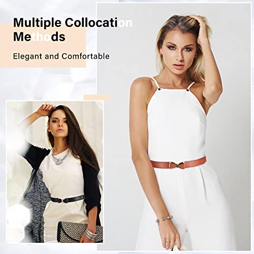 Zhanmai 6 Pieces Women Bow Skinny Elastic Waist Belt Faux Adjustable Leather Stretchy Belt 1.18 Inch Wide Thin for Dress Women Girls, 6 Colors2