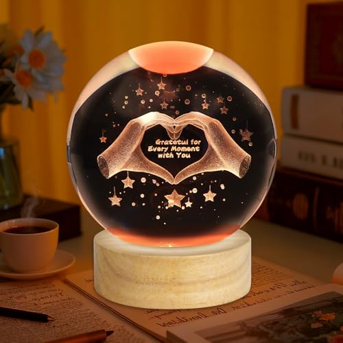 LYOVATE 3D Crystal Ball Night Light Heart Hands Lamp with 16 Colors Change Remote Control Music Room Decor Anniversary Christmas Birthday Gifts