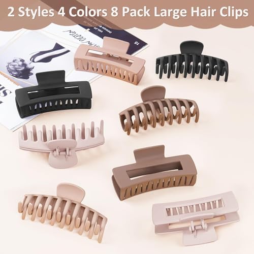 Image of ANNA CREATIONS 8 Pcs Korean Fashion Matte Hair Claw Clips Strong Hold Clutcher for Thick & Thin Hair Accessories Clutches for Women & Girls