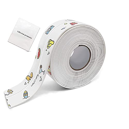 Image of Kazenzo Waterproof Tape for Kitchen Sink Oil Proof Caulk Tape Strip Self Adhesive Bathroom Corner Caulking Sealing Tape Gap Sealer Waterproof Tape for Platform Basin Toilet 3.2m*3.8cm (Multi Print)