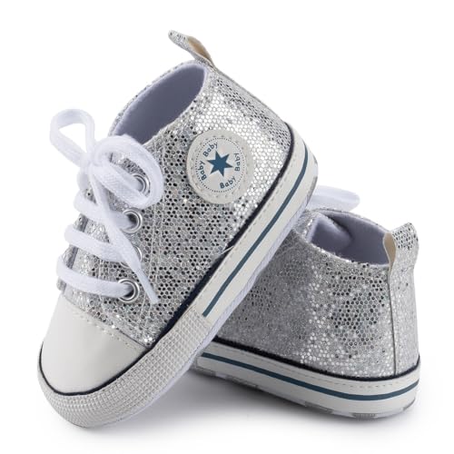 Image of Unisex Baby Girls Boys Canvas High-top Shoes, Newborn Infant Anti-Slip Soft Sole Frist Walking Breathable Sneakers