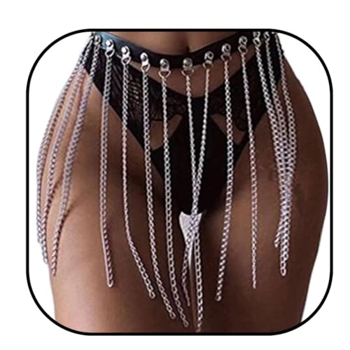 Ushiny Punk-Damen-Taillengürtel, Leder-Quasten-Körpergürtel, Halloween-Zubehör, Party-Rave-Outfit für Frauen und Mädchen