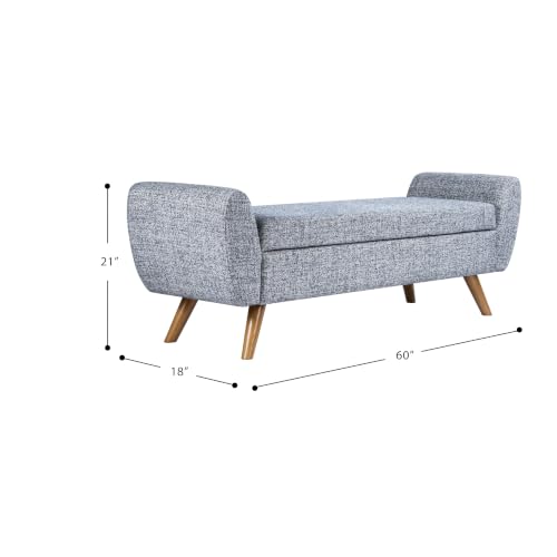 Image of HomePop 60 inch Modern Storage Bench with Wood Legs - Blue Gray Woven Fabric