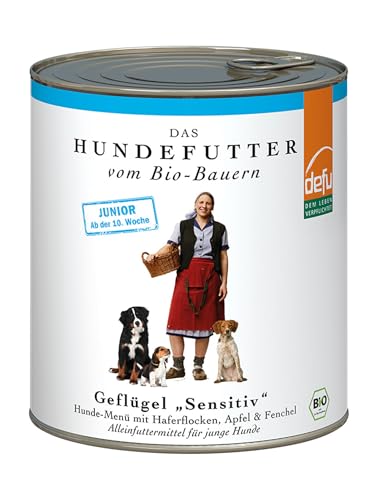 defu Hundefutter | 6 x 800 g | Junior Bio Geflügel Sensitiv | Premium Bio Nassfutter Menü für Junge Hunde