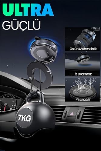 MagnetPRO 360° Ayarlanabilir Araç İçi Masa Üstü Vakumlu Mıknatıslı Magsafe Telefon Tutucu (Beyaz) - Görsel 7