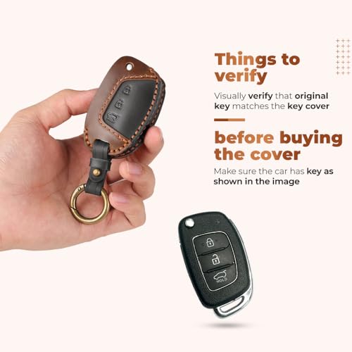 Image of Keyzone dual leather key cover for Hyundai Exter, i20, Creta, Venue, Tucson, Alcazar, Grand I10, Aura, Xcent flip key