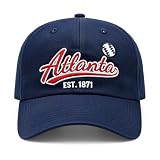 Embroidered City Cotton Atlanta Baseball Cap, Adjustable Classic Vintage Fans Baseball Hat for Men Women Dark Blue